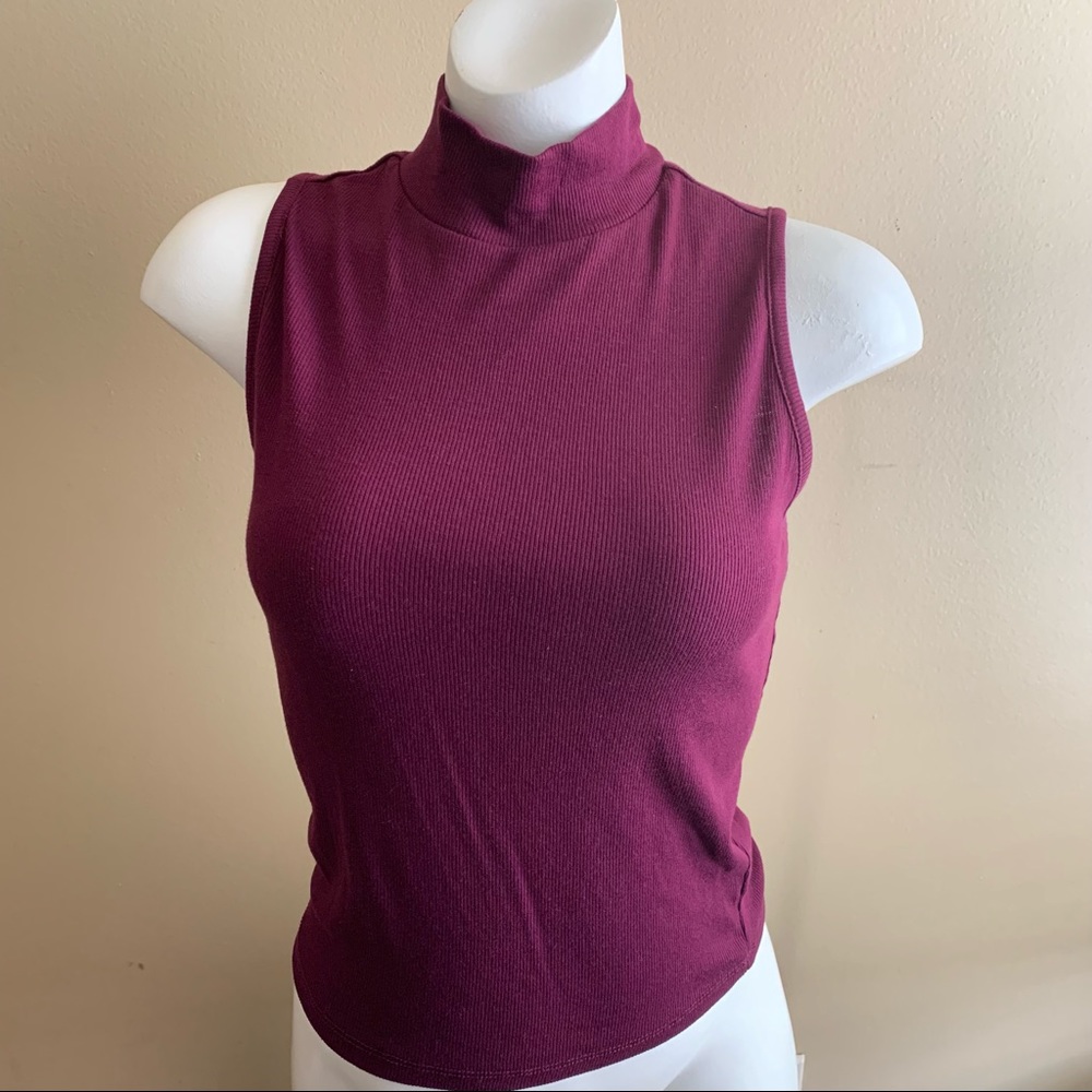 Plum Turtle Neck Sleeveless Top